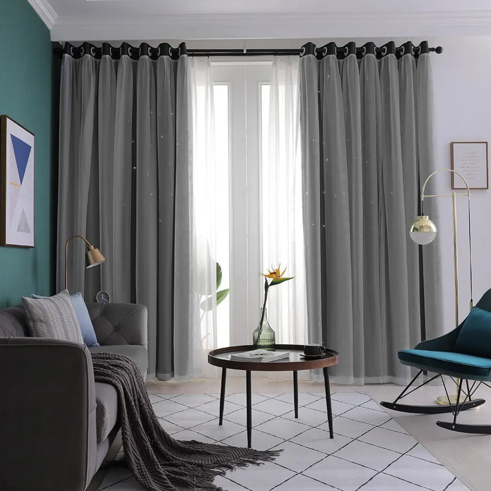 Hollow Out Star Curtain – Functional Room Darkening Drape (1 Panel, 40"x84")