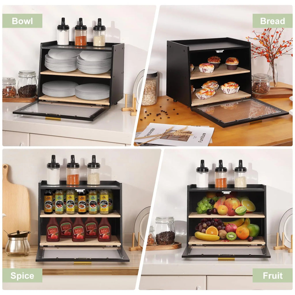 Double Layer Large Bamboo Bread Box