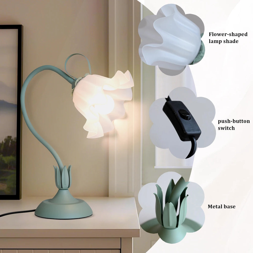 Vintage Flower Bedside Lamp – Elegant Green Accent Lighting