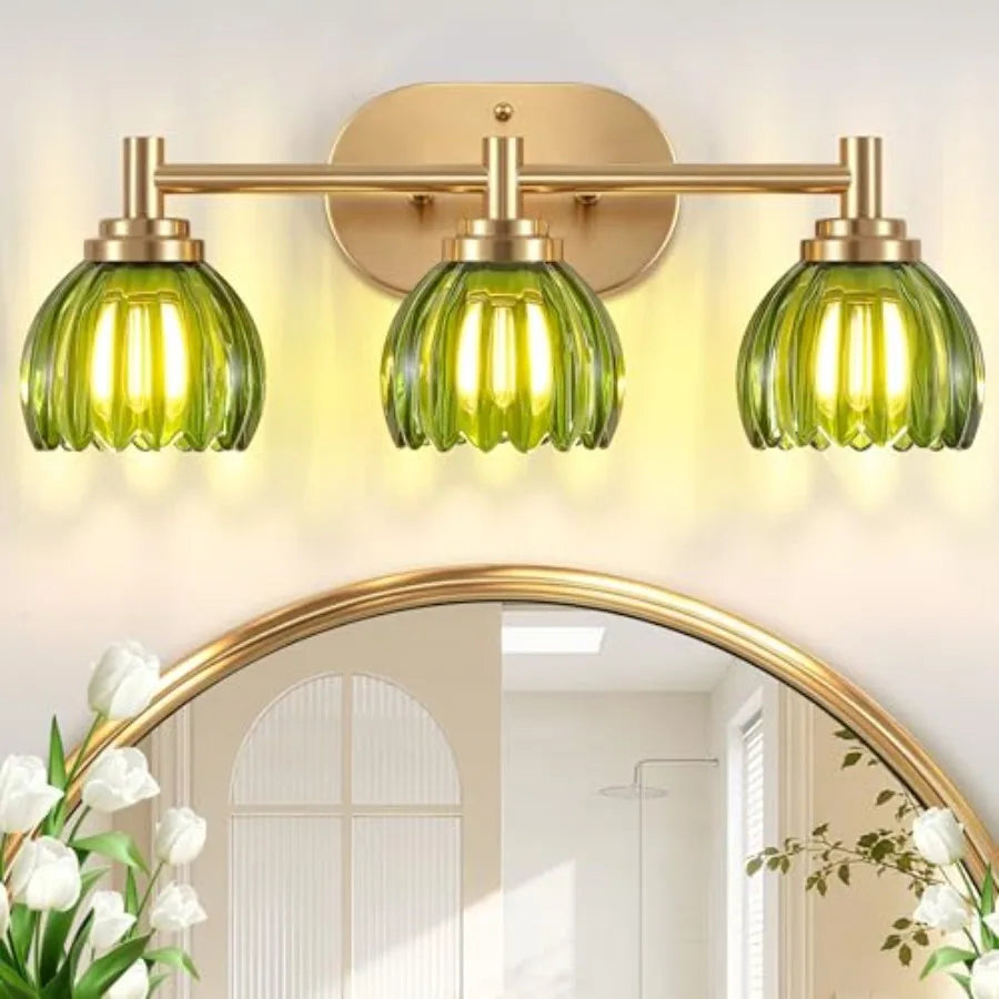 Brushed Bathroom Vanity Lights with Tulip Glass Shades