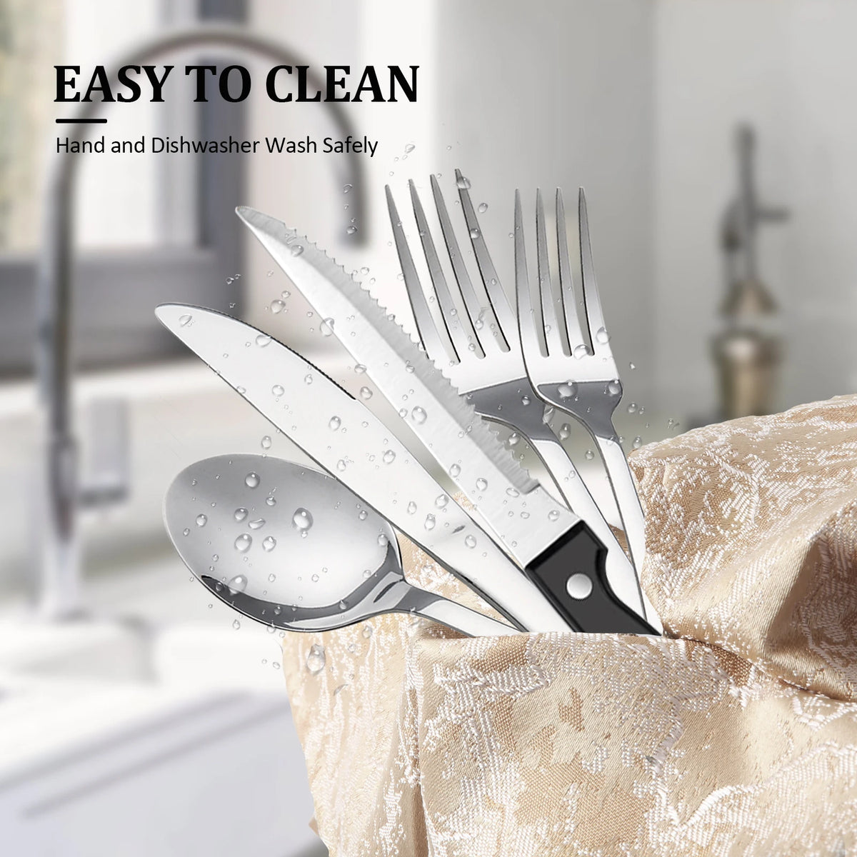 48-Piece Stainless Steel Cutlery Set with Steak Knives