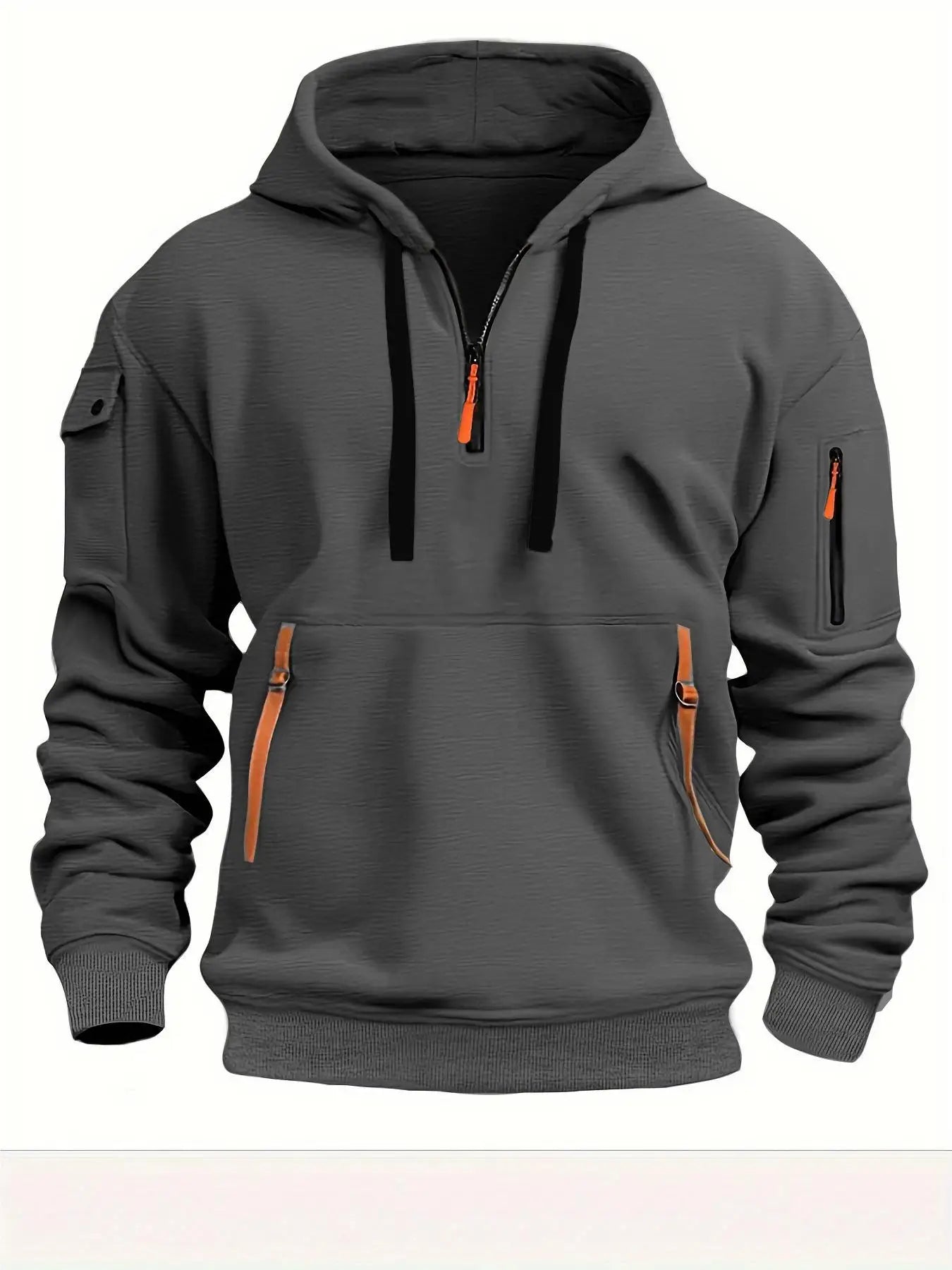 Plus Size Multi-Pocket Zipper Fleece Pullover Hooded Sweatshirt - Unisex