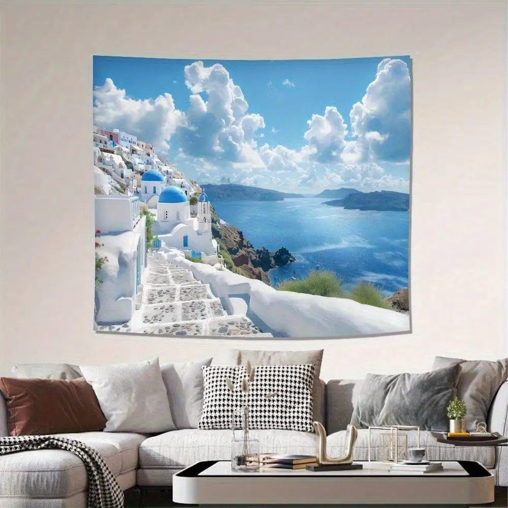 1pc Santorini Mediterranean Coastal Wall Hanging