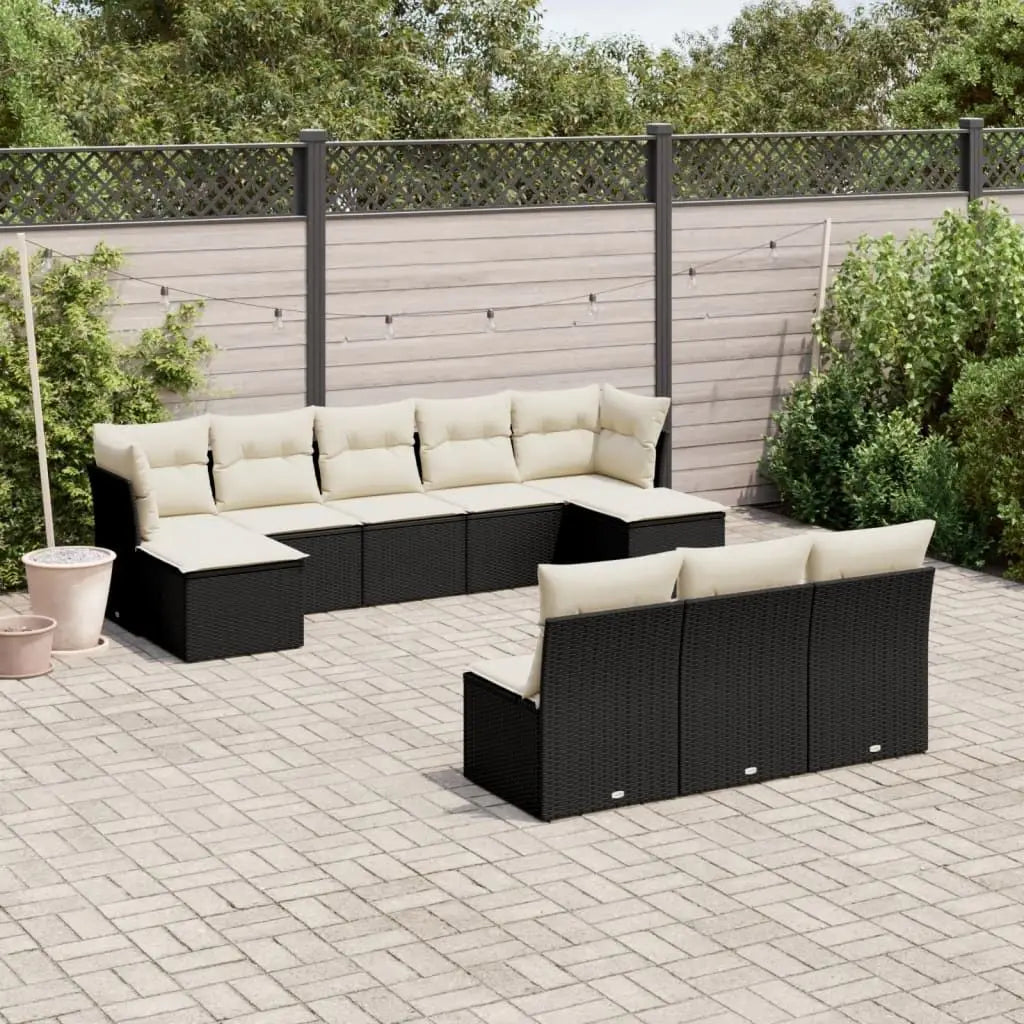 Adjustable Feet 10-Piece Black PE Rattan Garden Sofa Set – Comfortable & Stylish Outdoor Seating
