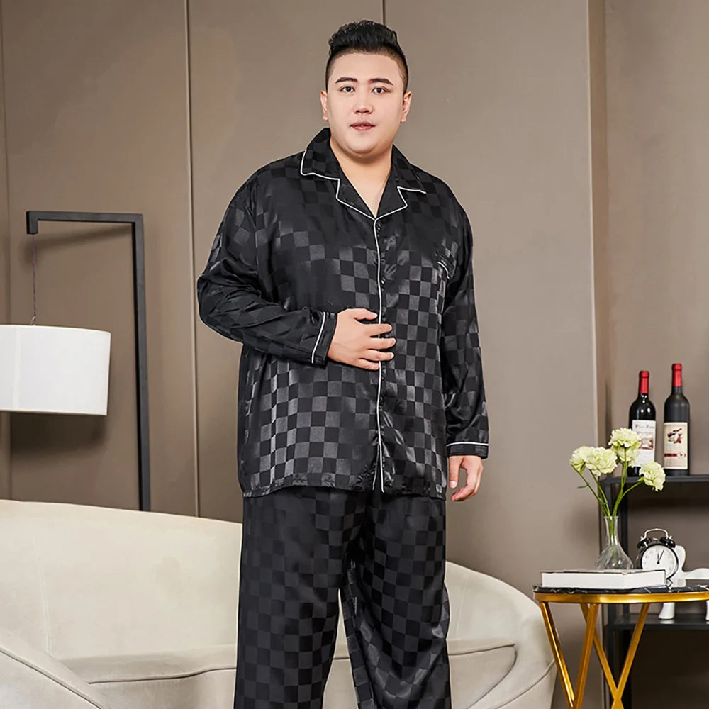 Plus Size Men’s Ice Silk Satin Pajama Set – Cool, Casual & Luxurious Sleepwear