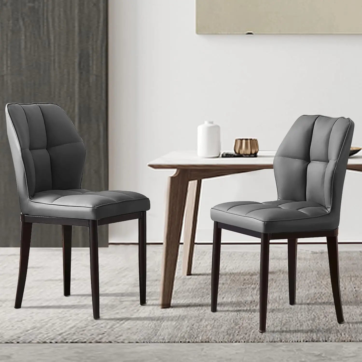 Set of 2 – Mid-Century Modern Upholstered Leather Dining Chairs