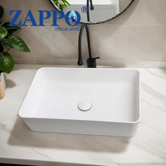 22x14" Black Stone Resin Sink with Faucet and Drain, Rectangle, Above Counter