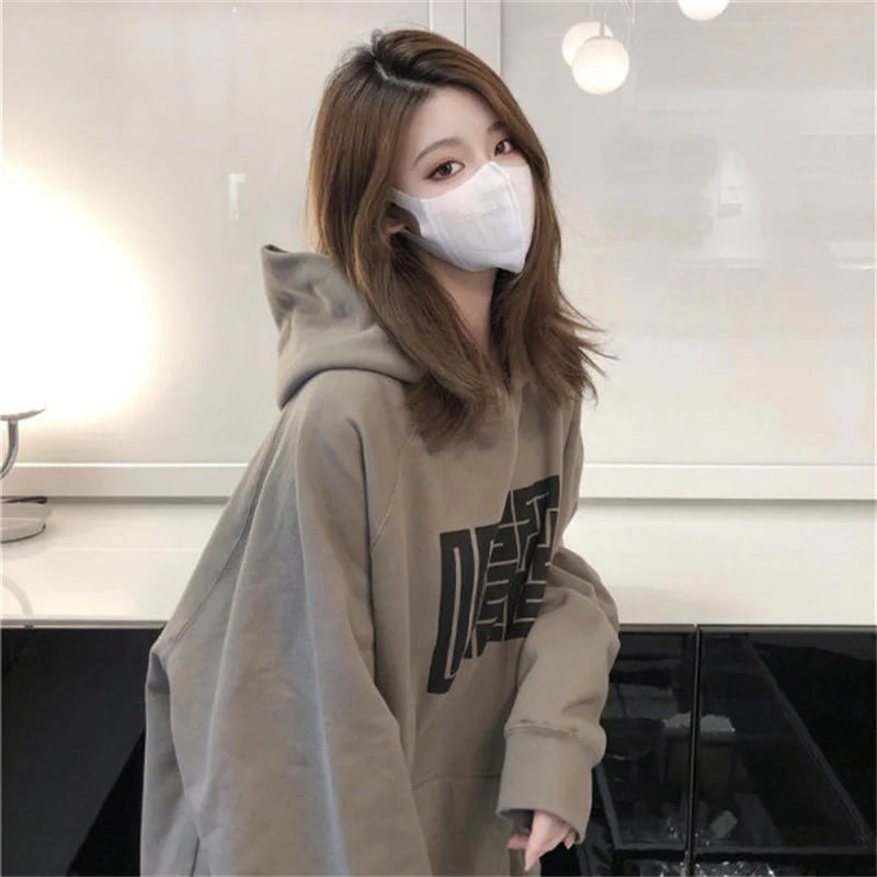 Vintage Letter Print Hoodie for Women - Oversize Pullover