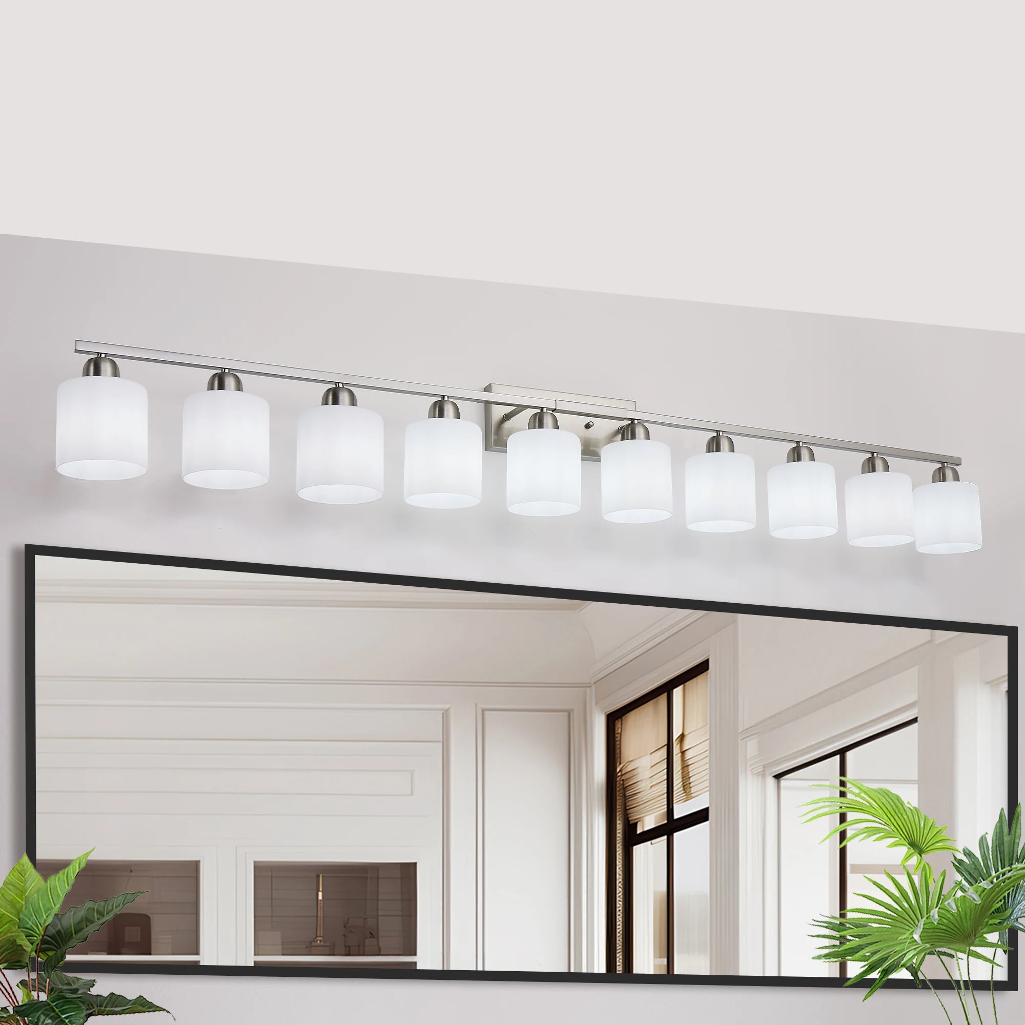 Milk Glass Bathroom Vanity Light Over Mirror, Matte Finish with Frosted Glass