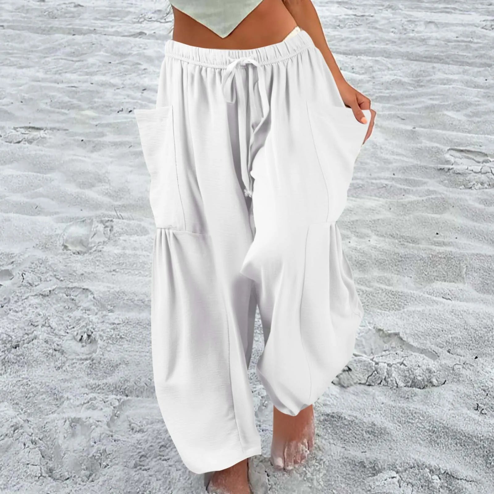 Women’s Plus Size Middle Waist Baggy Pants with Pockets – Korean Fashion