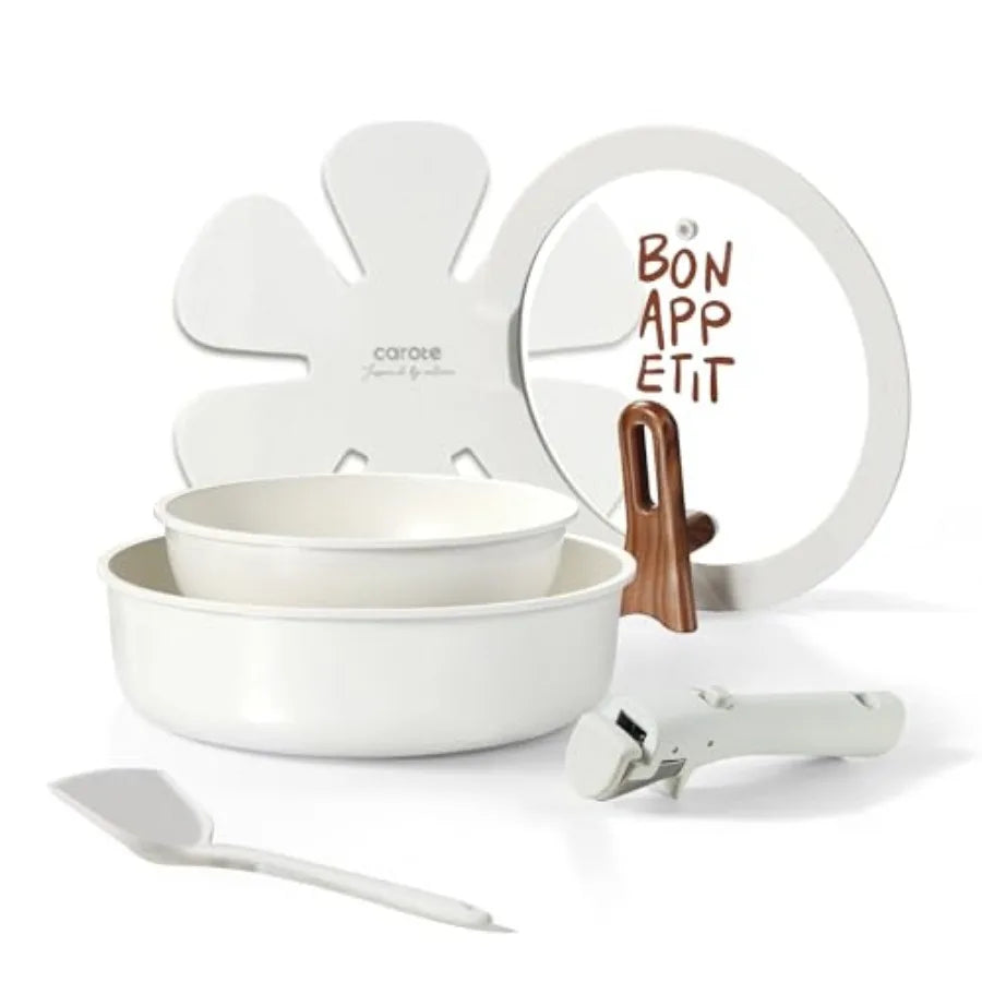 Ceramic Pots and Pans Set with Detachable Handle