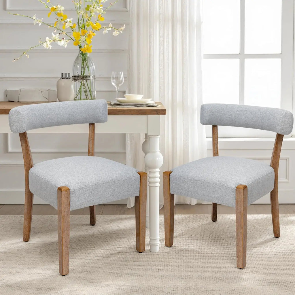 Wooden Dining Chairs, Set of 4, Upholstered Linen Fabric