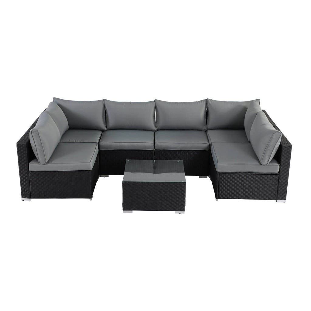 Outdoor Patio Furniture, 8 Piece Sectional Sofa with Thick Cushions, PE Rattan Wicker