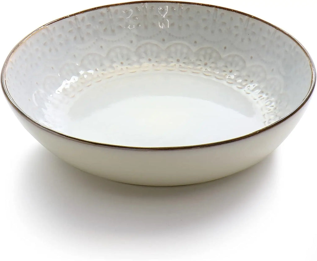 Countess 16-Piece Embossed Double Bowl Stoneware Dinnerware Set in Ivory