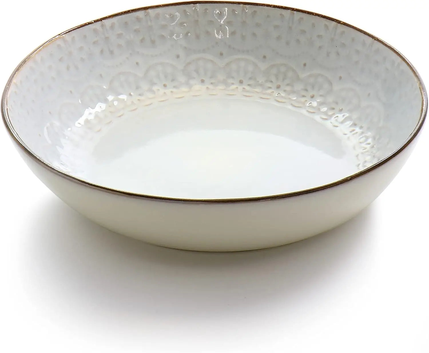 Countess 16-Piece Embossed Double Bowl Stoneware Dinnerware Set in Ivory