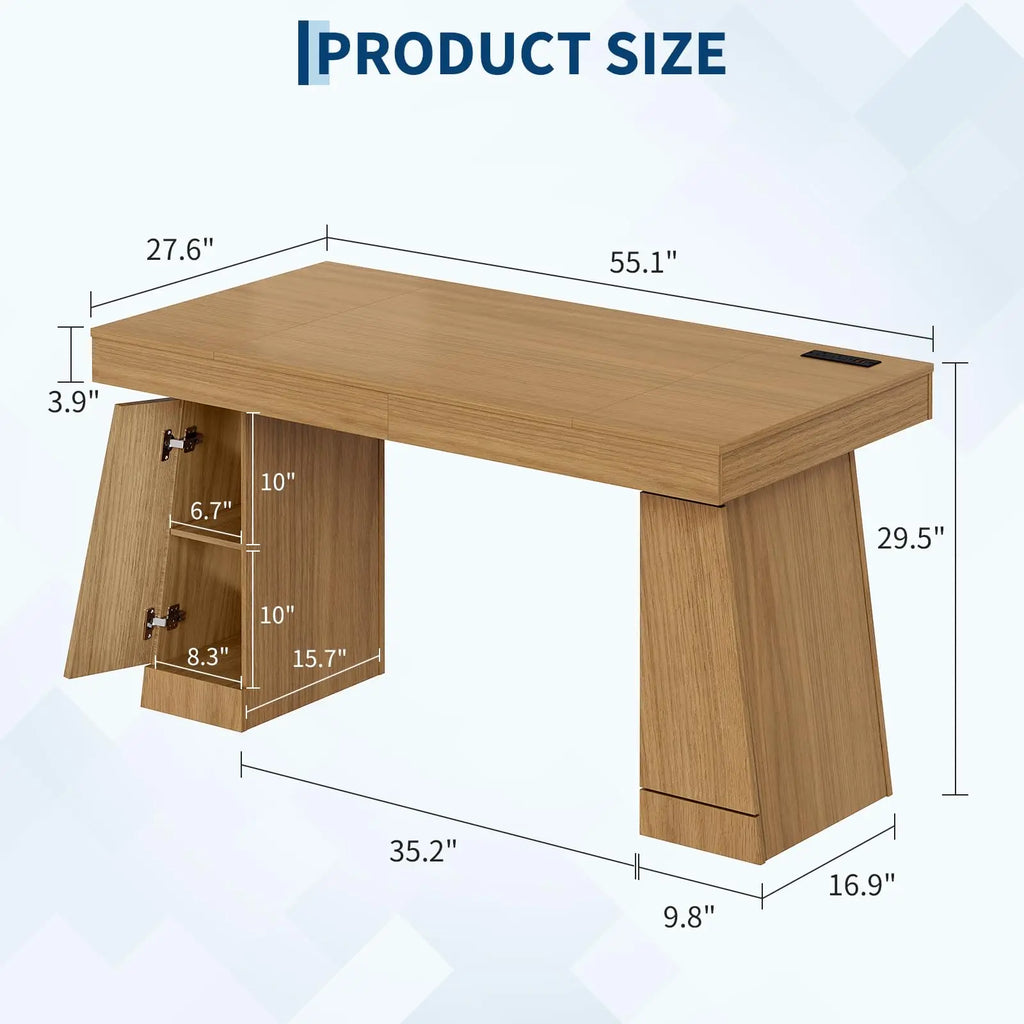 Executive Desk with Power Outlets & Hidden Cabinet