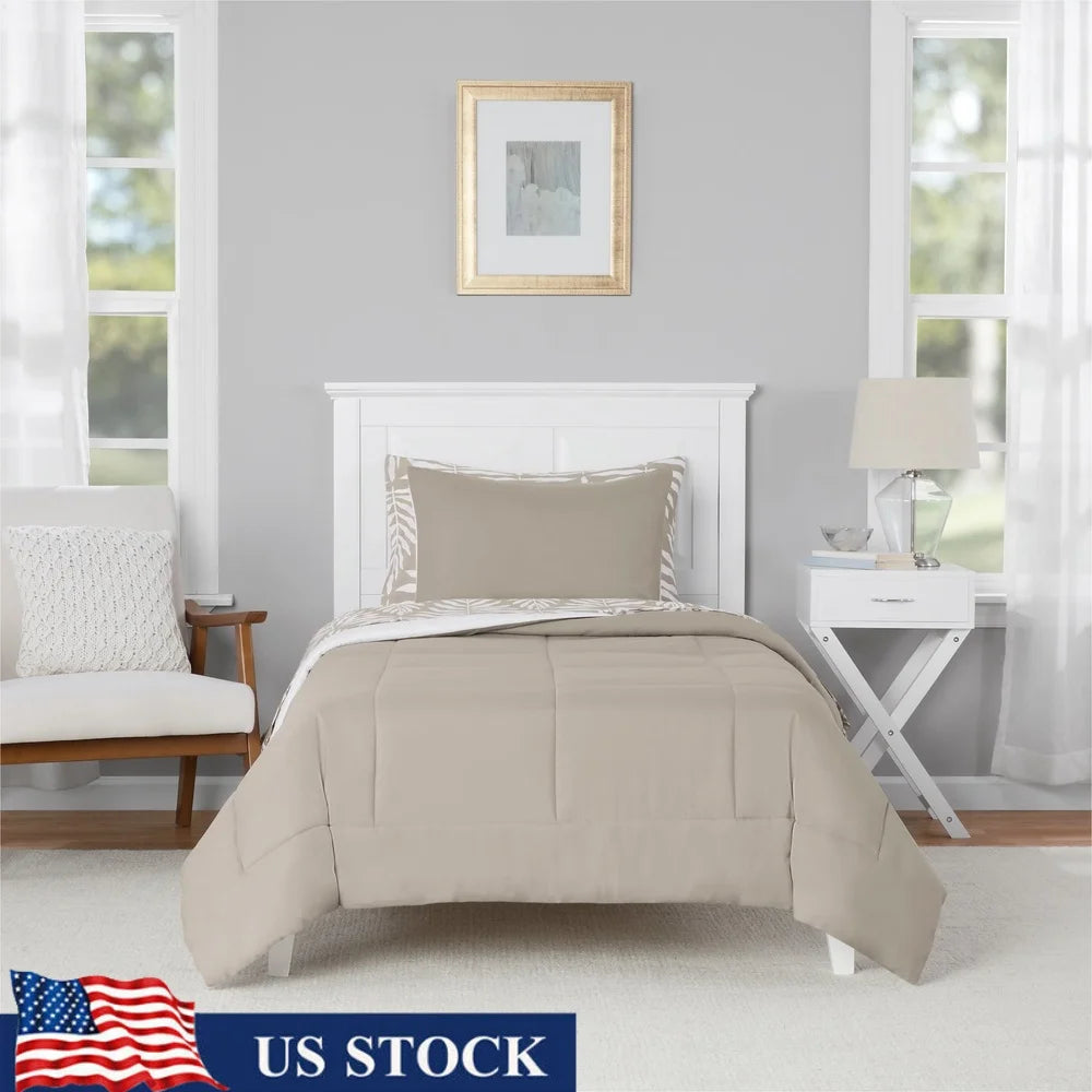 5 Piece Reversible Comforter Set, Twin XL, Machine Washable