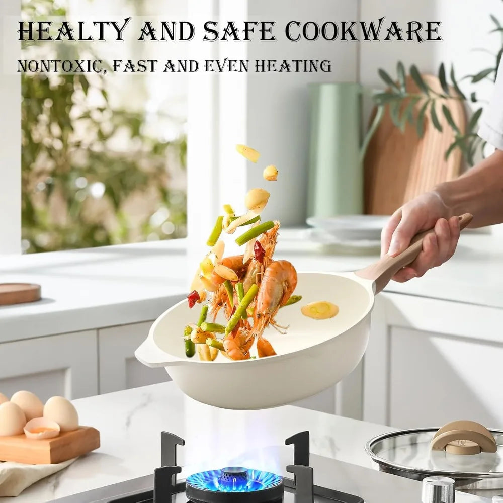 14-Piece Nonstick Granite Induction Cookware Set with Frying Pans