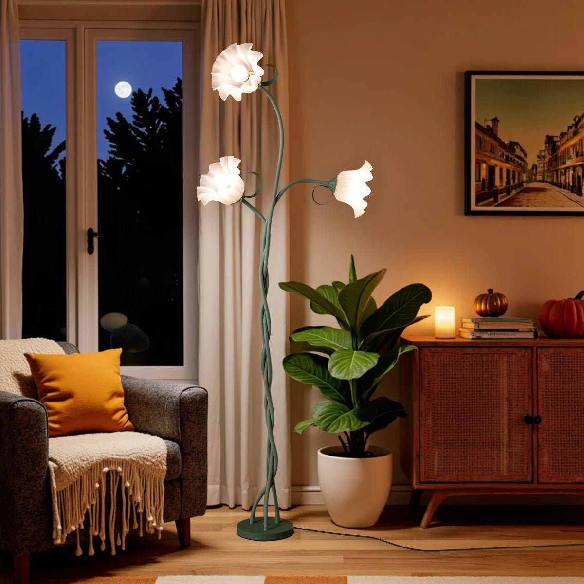 Retro Flower Floor Lamp – Dimmable with Flexible Neck Shaft