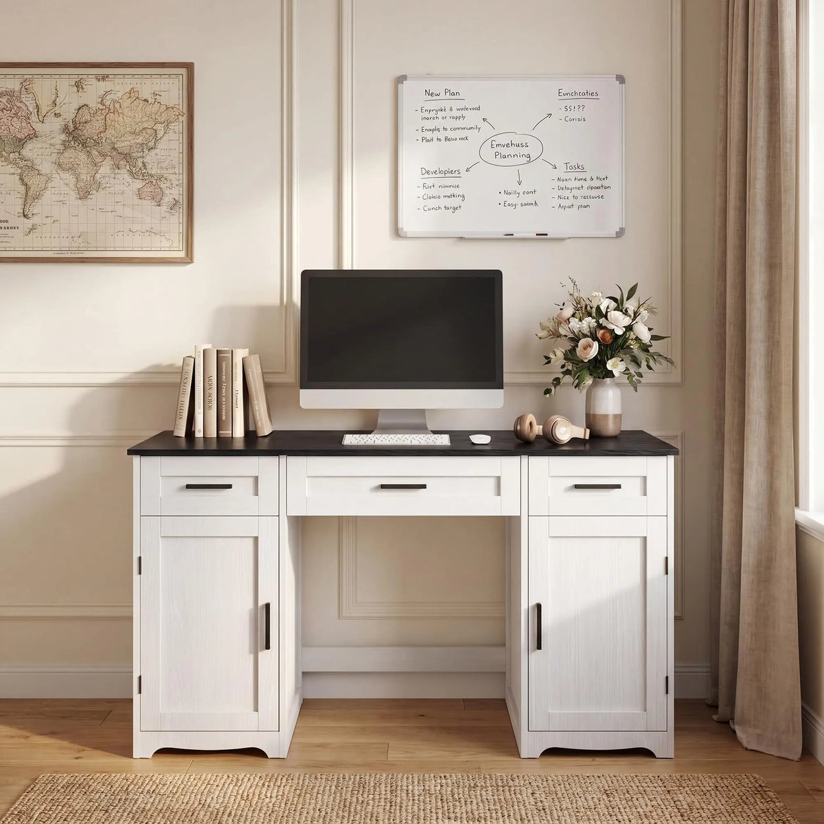 Stylish Farmhouse Executive Desk with Drawers