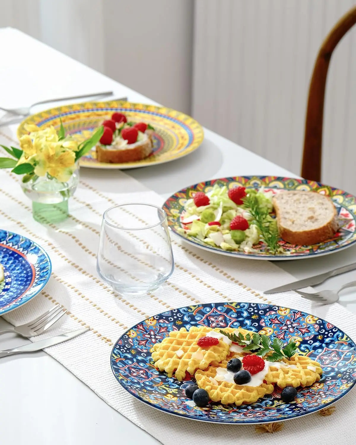 Dinner Plates Set of 6 – 10.5 Inch Ceramic Plates, Colorful Bohemian Style