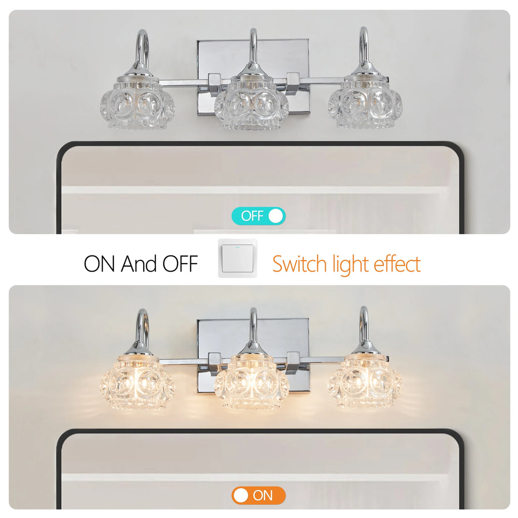 17" Brushed Nickel Finish Vintage Crystal Vanity Light – Elegant 3-Light Bathroom Mirror Fixture with Clear Glass Shades