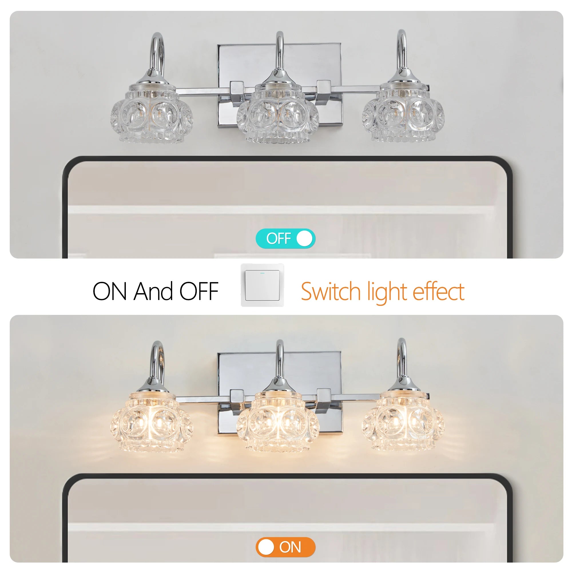 17" Brushed Nickel Finish Vintage Crystal Vanity Light – Elegant 3-Light Bathroom Mirror Fixture with Clear Glass Shades