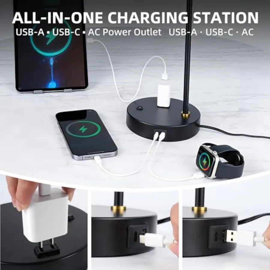 Adjustable Modern Desk Lamp with USB & AC Outlet