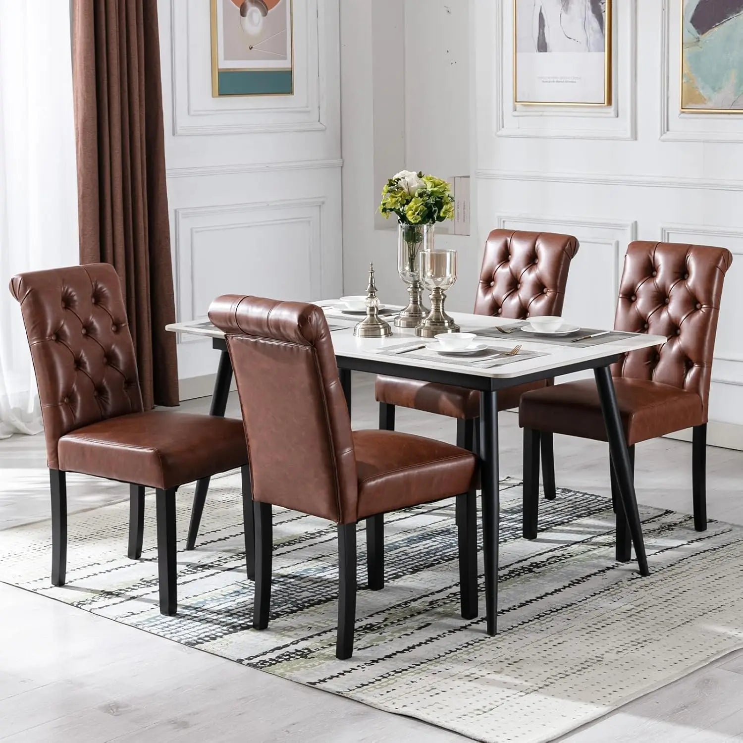 Set of 4 PU Leather Upholstered Dining Chairs