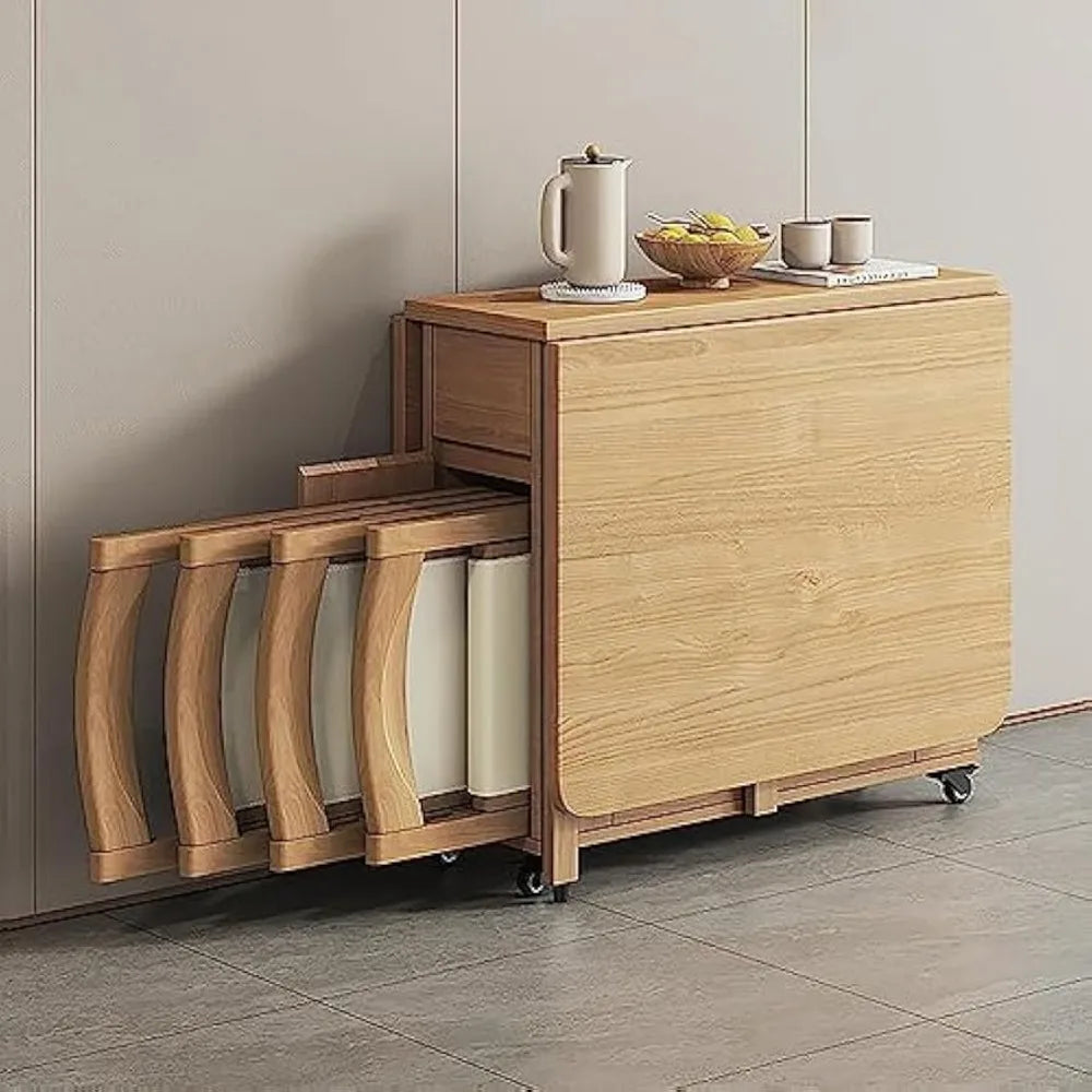 Modern Wooden Foldable Dining Table Set with Storage – 4 Chairs
