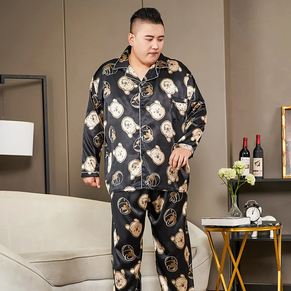 Plus Size Men’s Ice Silk Satin Pajama Set – Cool, Casual & Luxurious Sleepwear