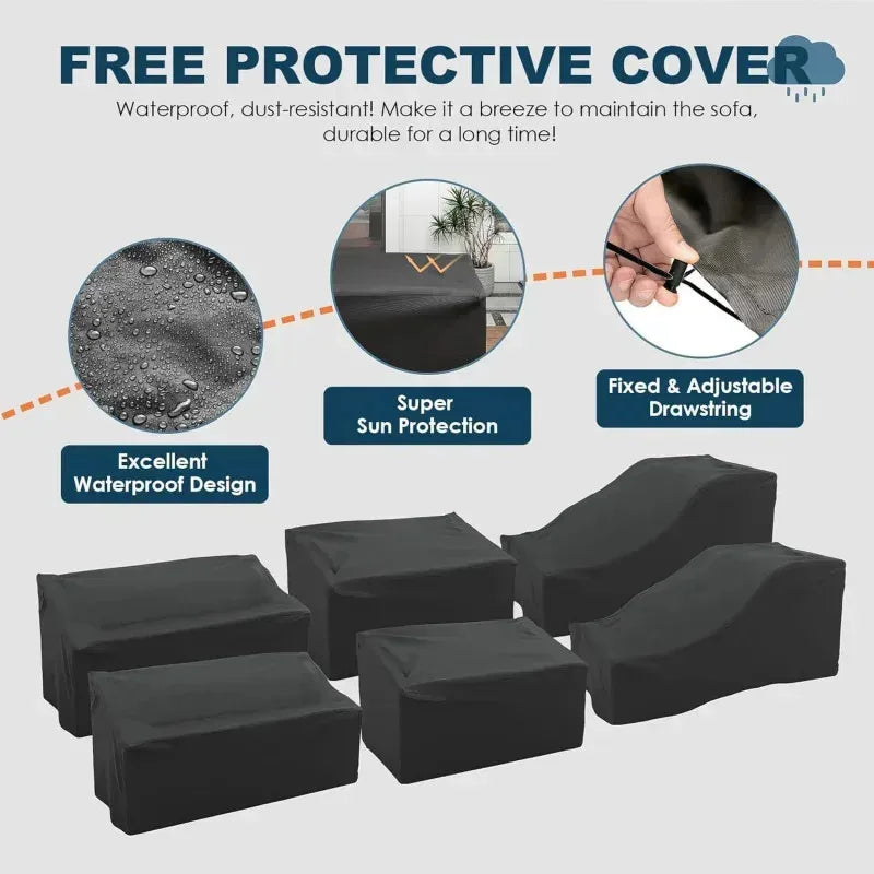 RPD4-7 Piece Patio Furniture Set with Fire Pit Table