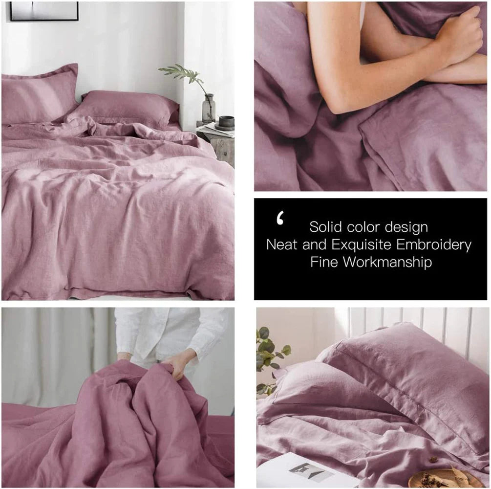 3 Pcs 100% Linen Bedding Set – Queen & King Size Duvet Cover