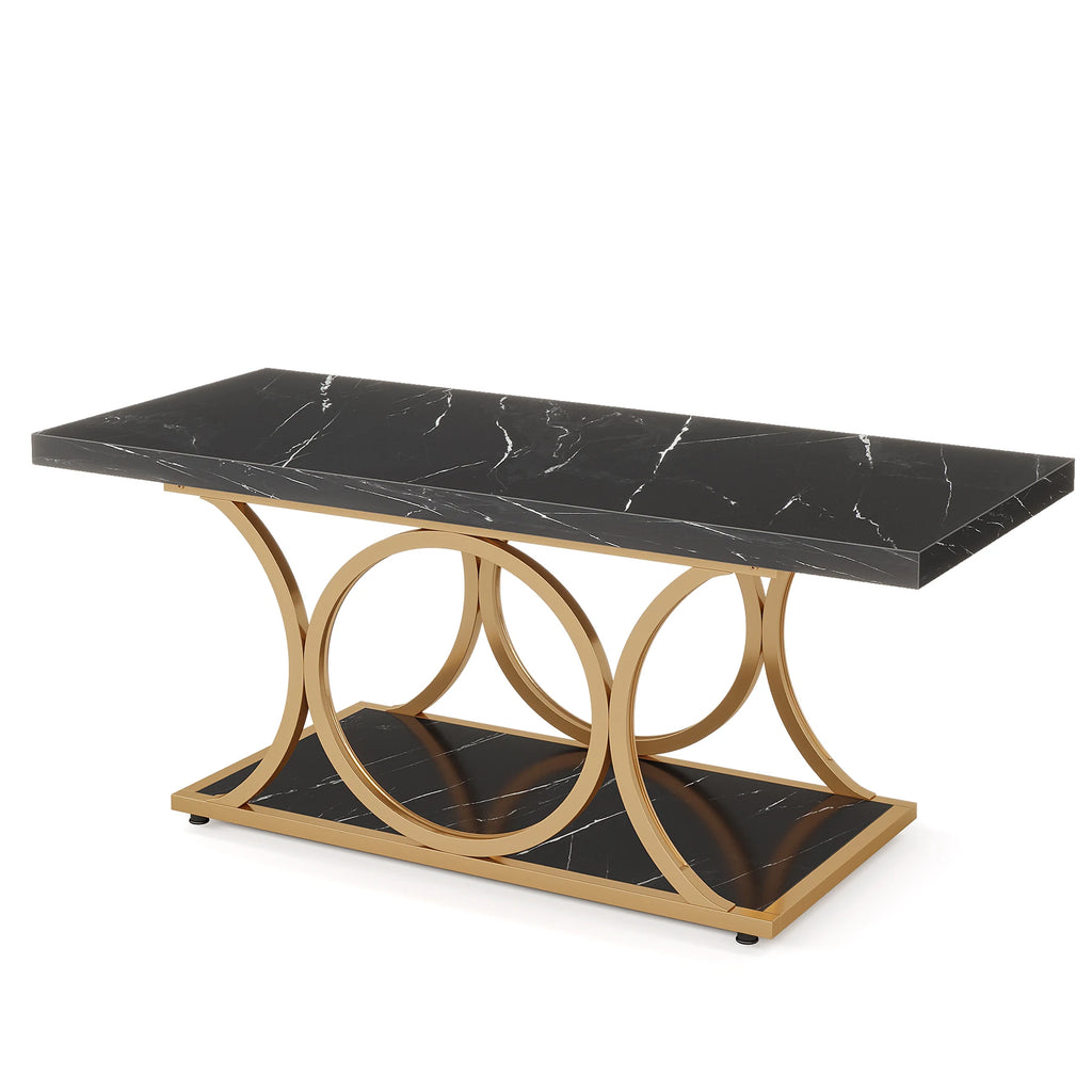 2-Tier Faux Marble Rectangle Coffee Table