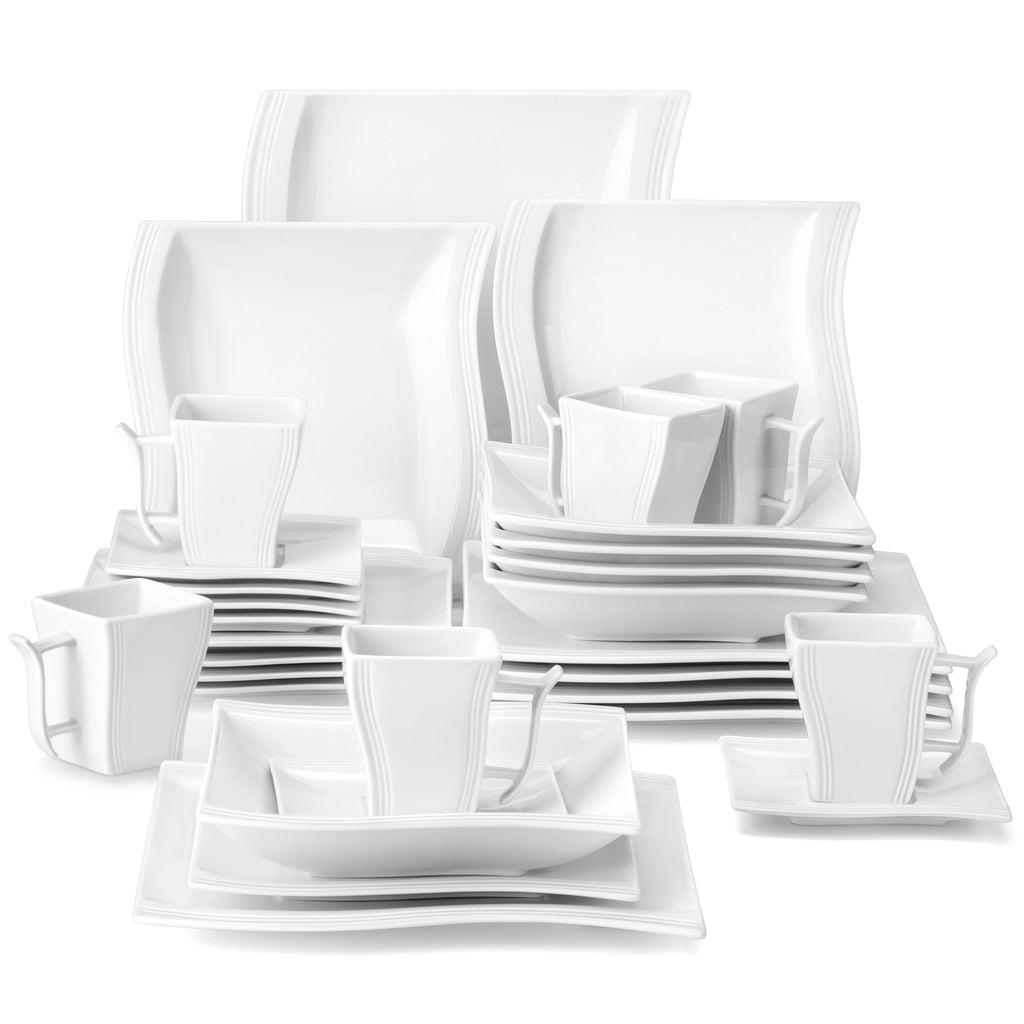 FLORA 30/60-Piece White Porcelain Dinner Set