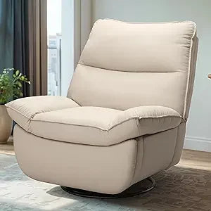 Lotus Oversized 360° Swivel Rocker Recliner, Fabric Glider with Side Pocket