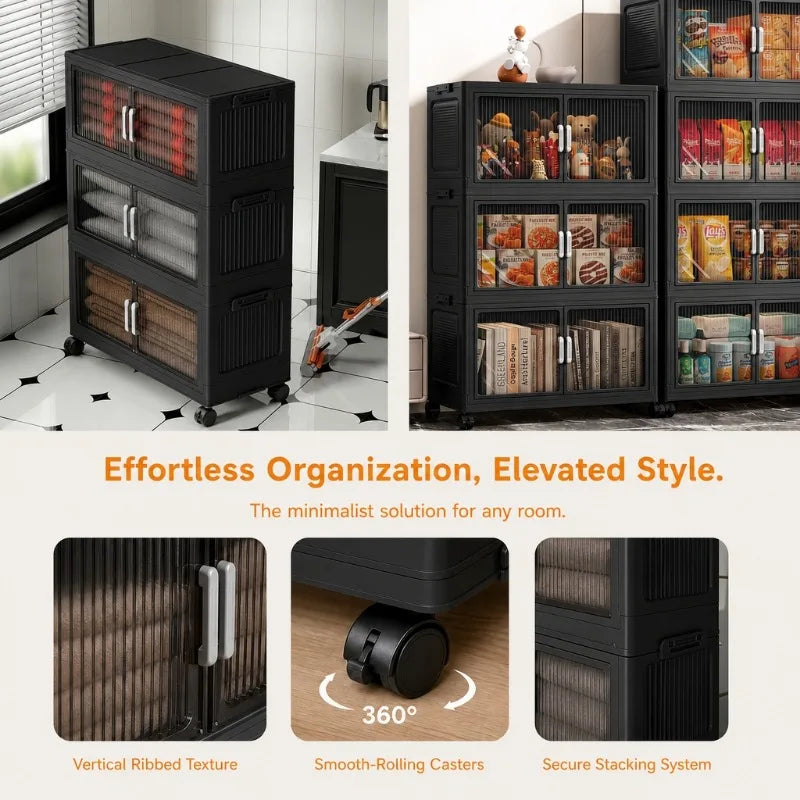 5-Tier Foldable Plastic Storage Cabinet with Wheels