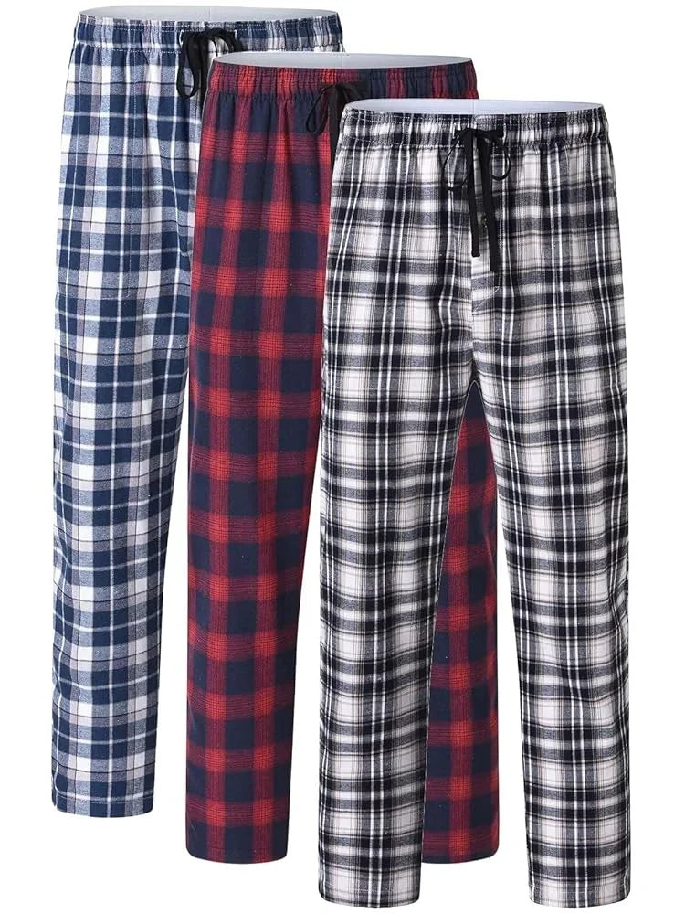 3Pcs Men’s 100% Cotton Plaid Pajama Pants