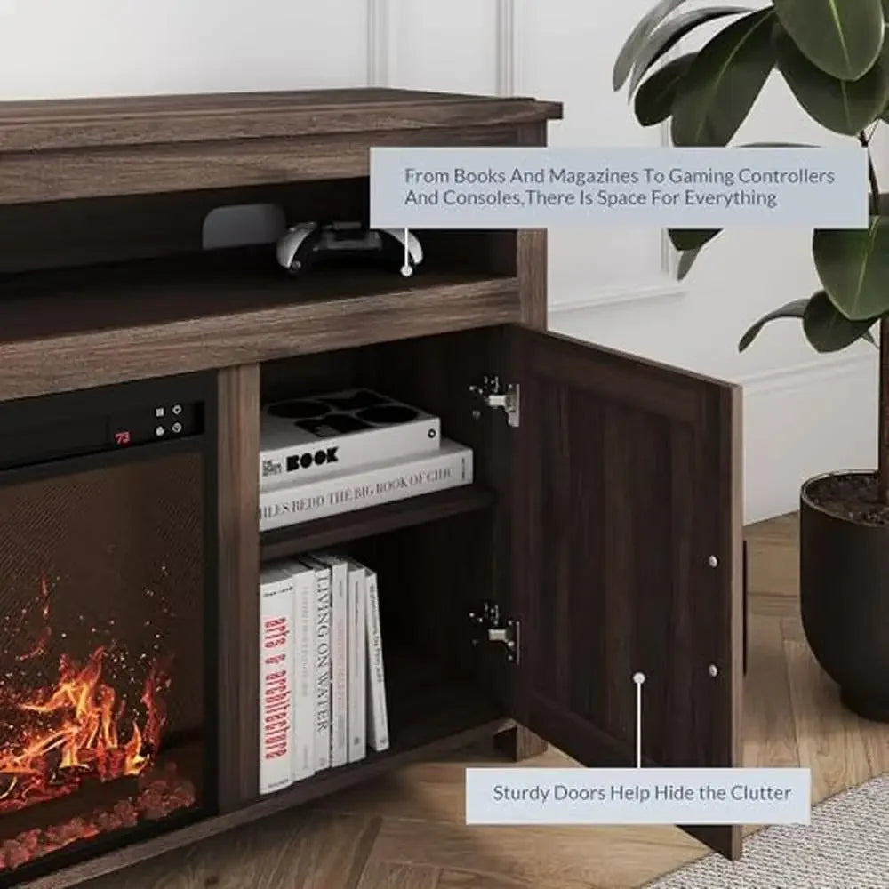 Wood Farmhouse Design Electric Fireplace Console, Holds TVs up to 65"