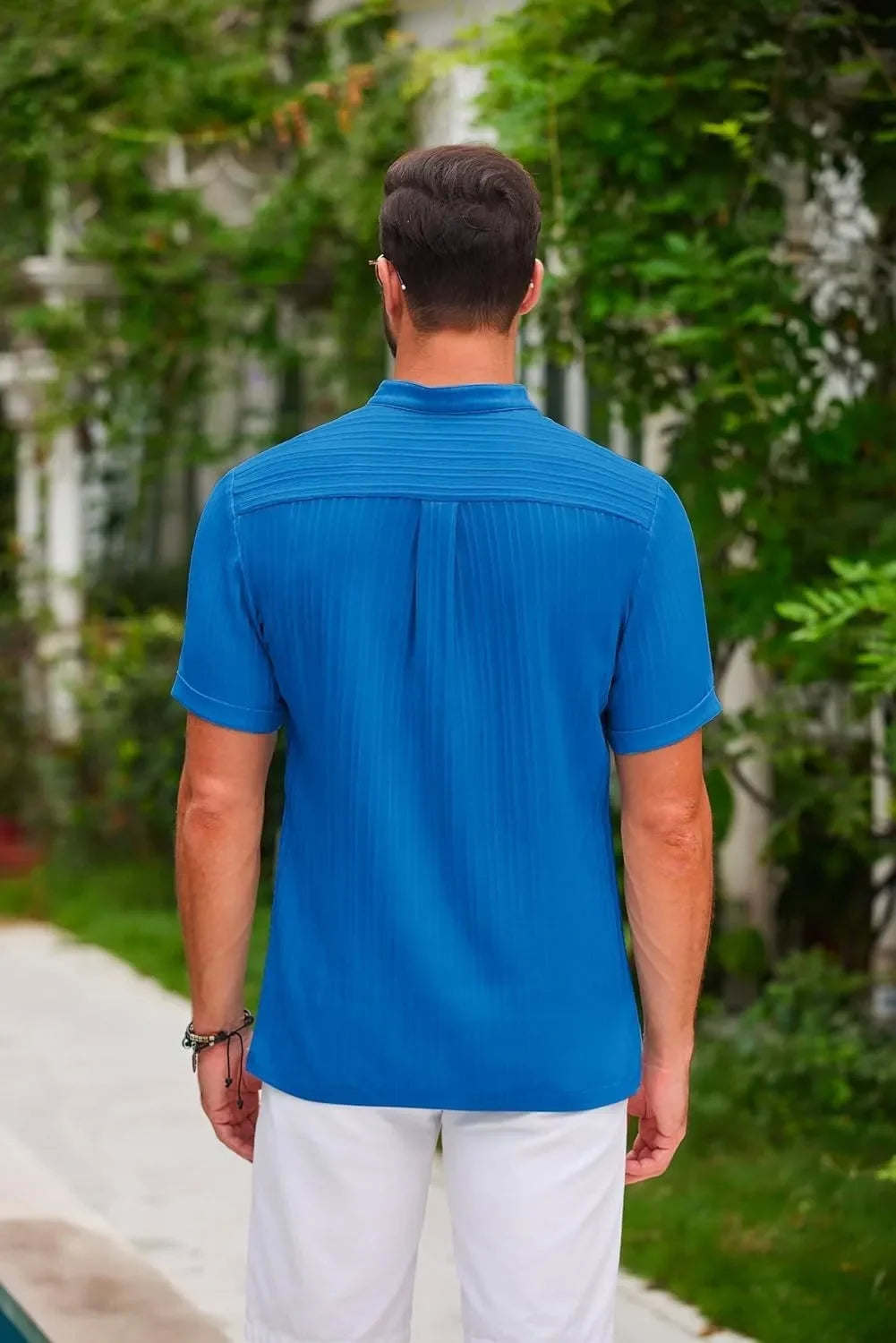 Men's Retro Cotton and Linen Casual Shirt with Sporty Stand-up Collar