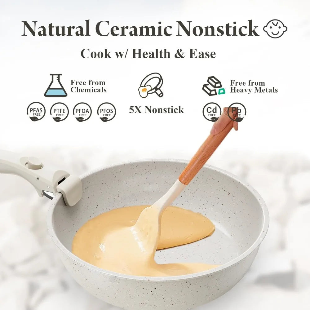 17-Piece Ceramic Nonstick Cookware Set with Removable Handles, Induction Compatible