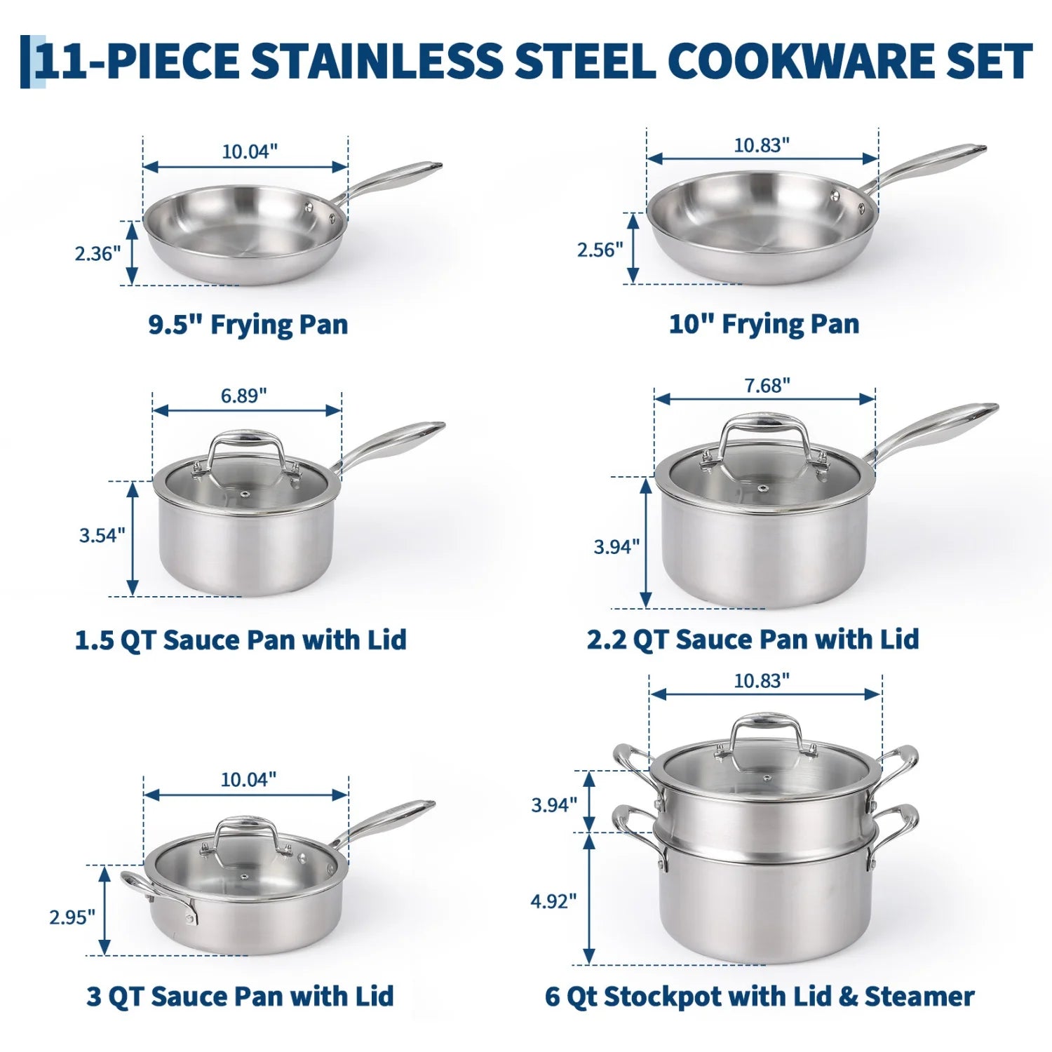 3 Ply Stainless Steel 11-Piece Cookware Set