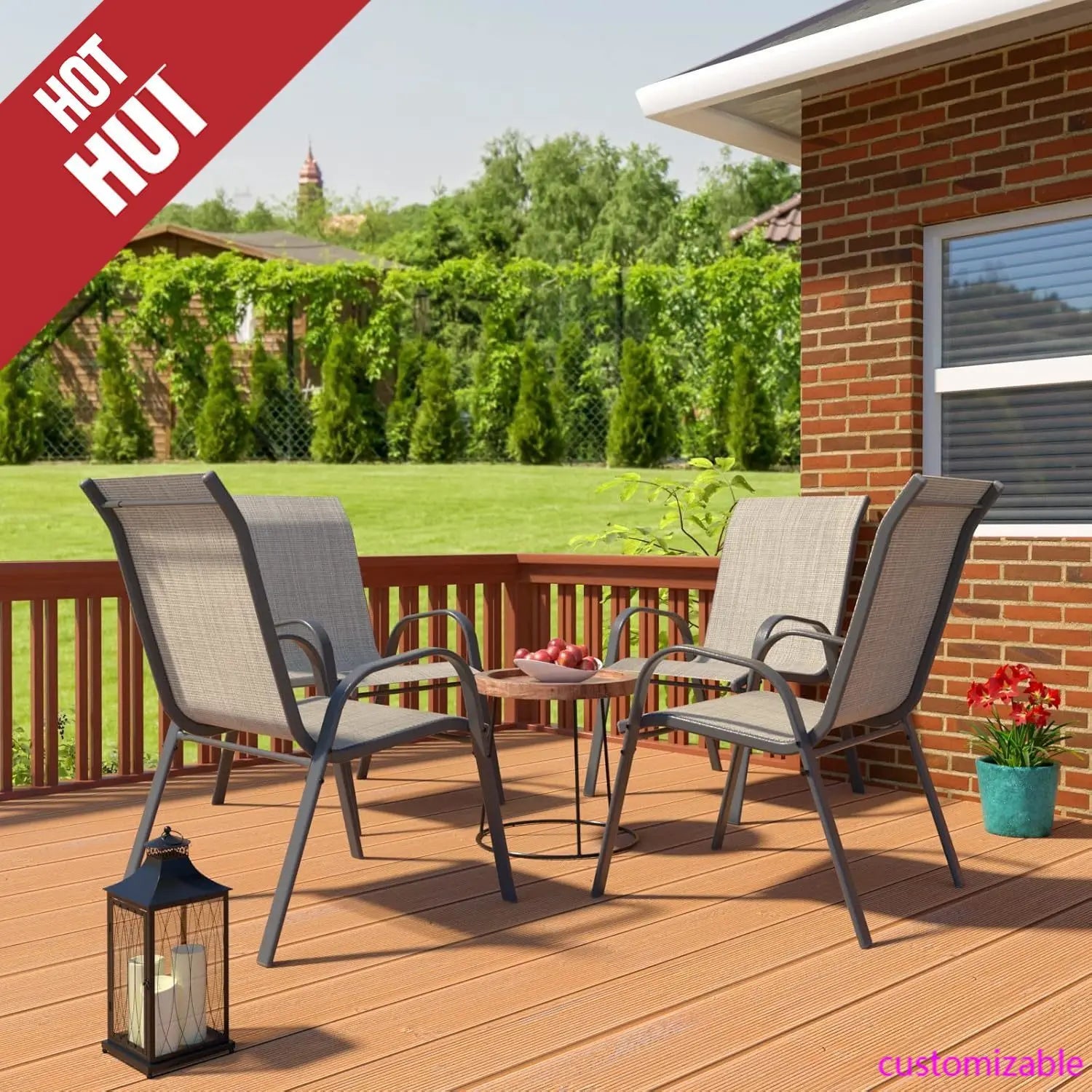 Patio Chairs Set of 4 – Outdoor Stackable Dining Chairs for All-Weather Use
