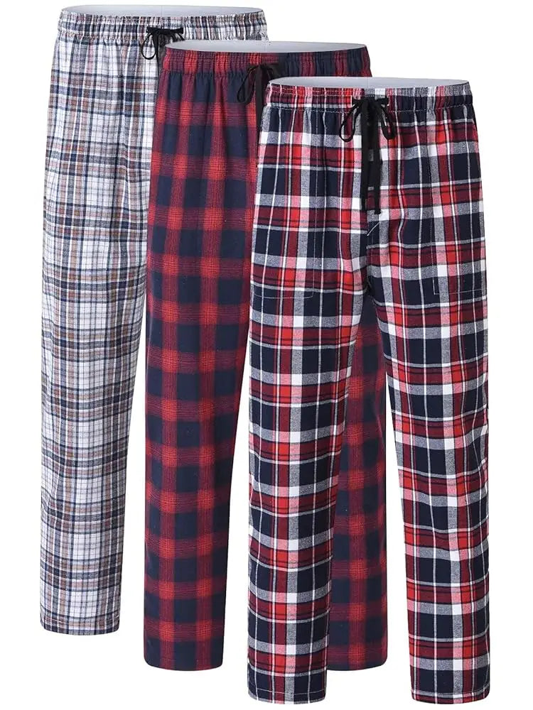 3Pcs Men’s 100% Cotton Plaid Pajama Pants
