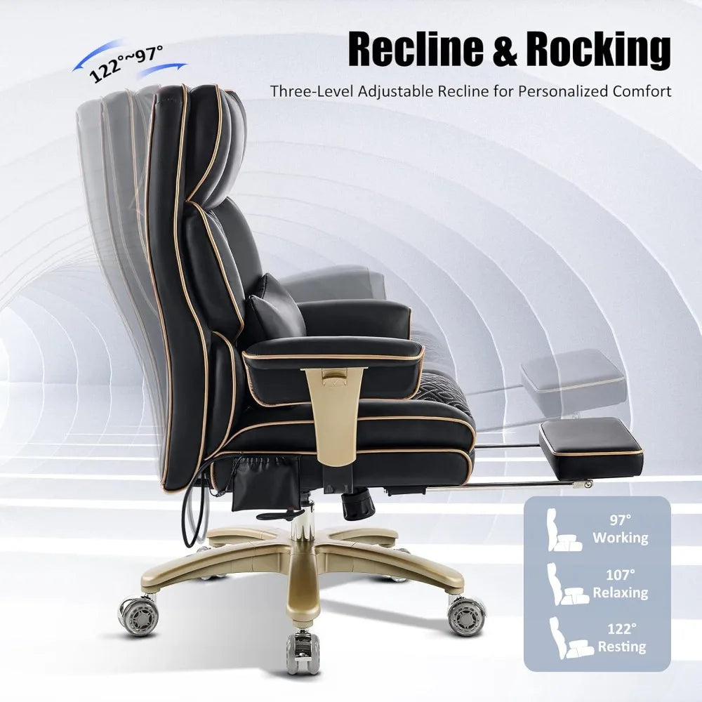 Reclining Executive Office Chair with Rocking Function, Adjustable Back Support & Lumbar Massage