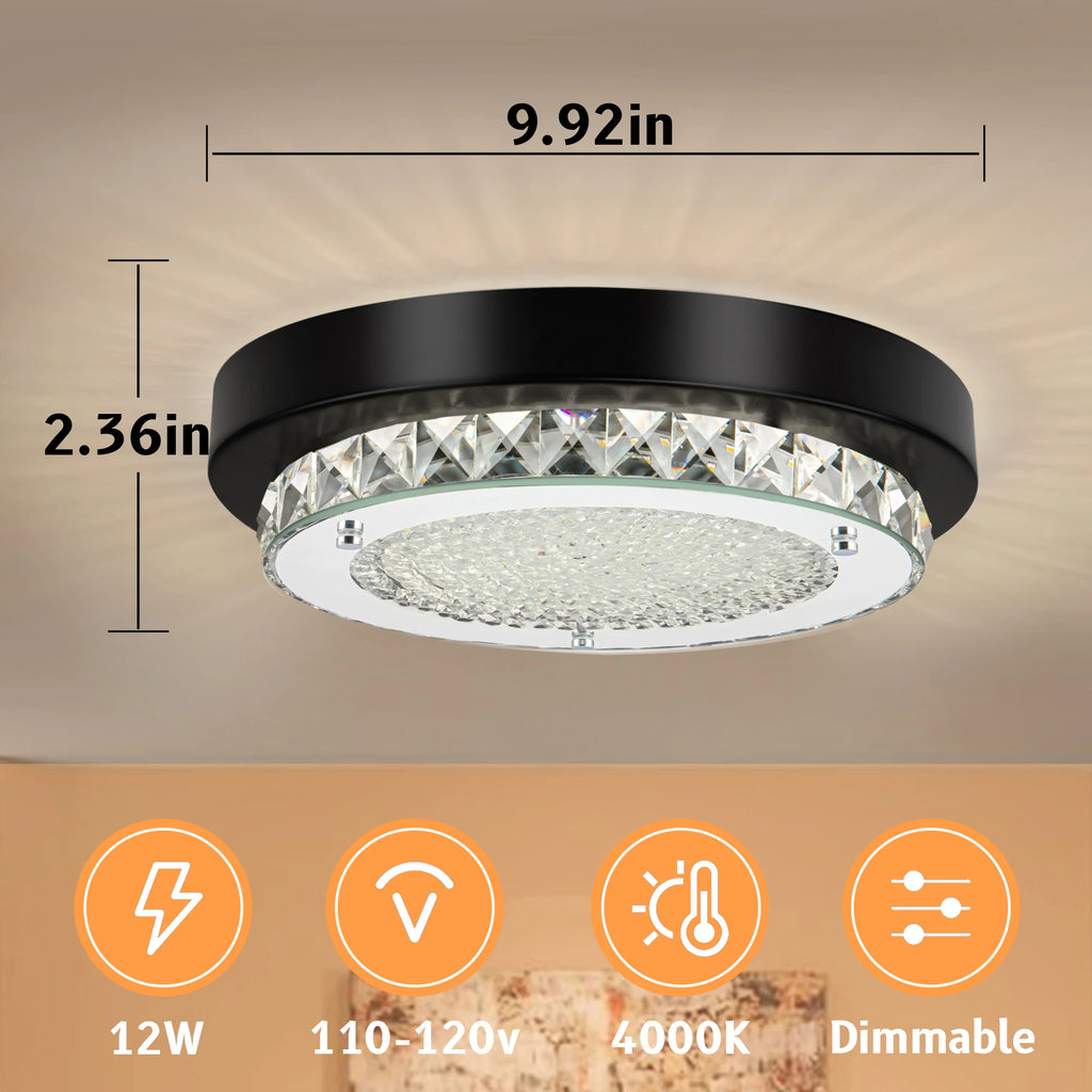 Black Flush Mount Ceiling Light Fixture - Crystal LED Lighting
