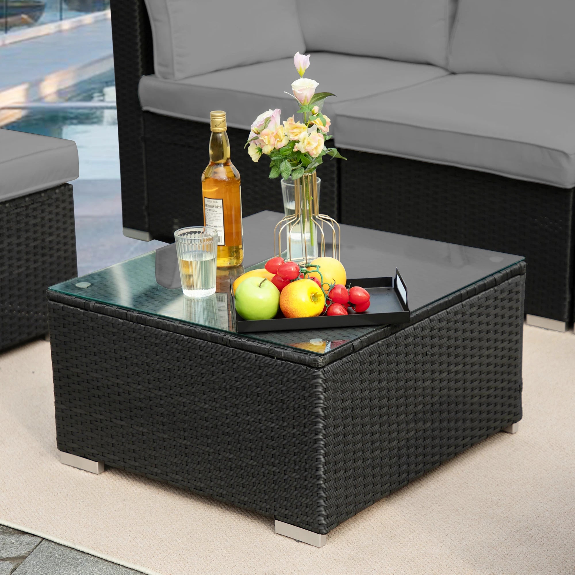Outdoor Patio Furniture, 8 Piece Sectional Sofa with Thick Cushions, PE Rattan Wicker