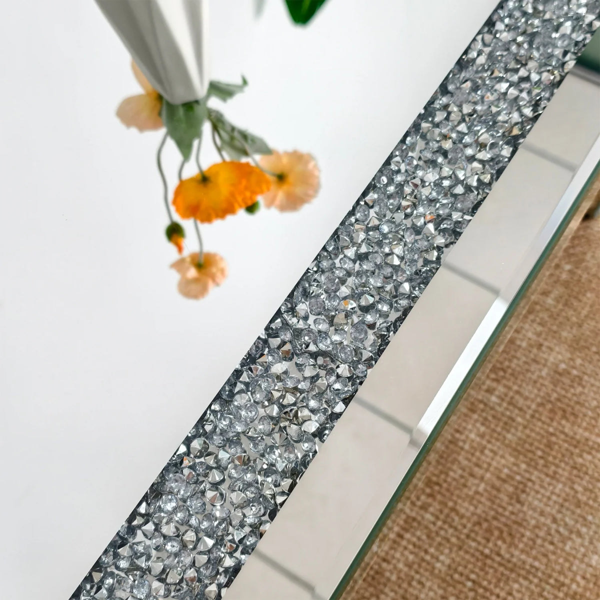 Rectangle Mirrored Coffee Table with Crystal Diamond Inlay