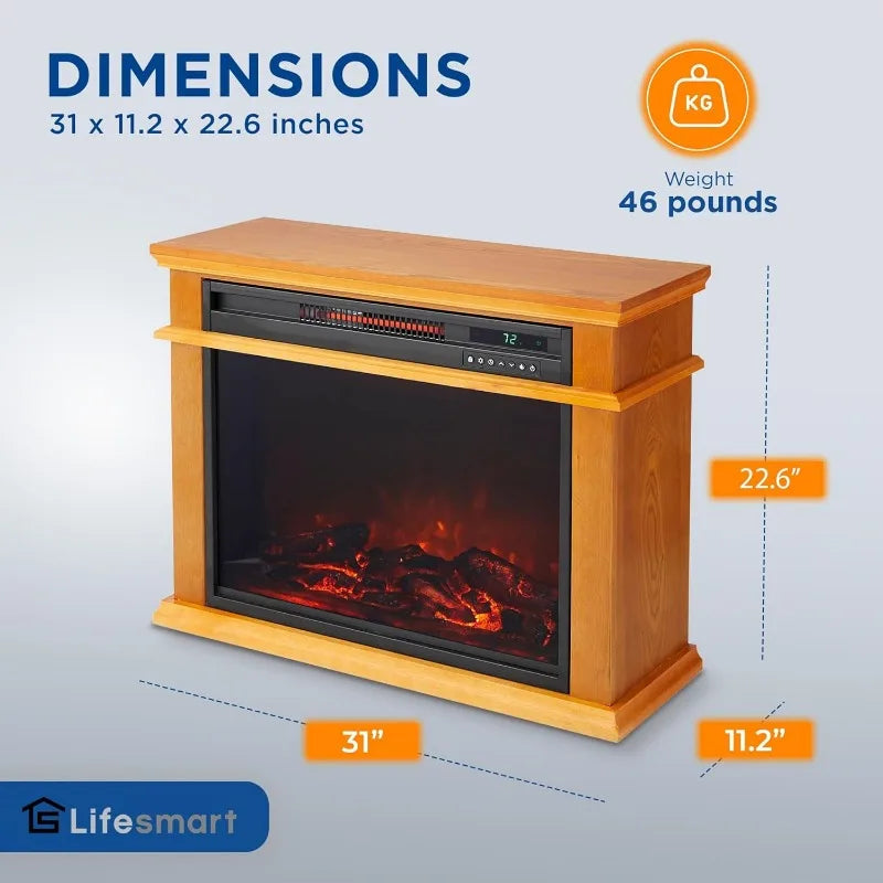 1500 Watt Portable Electric Fireplace Heater with Remote Control