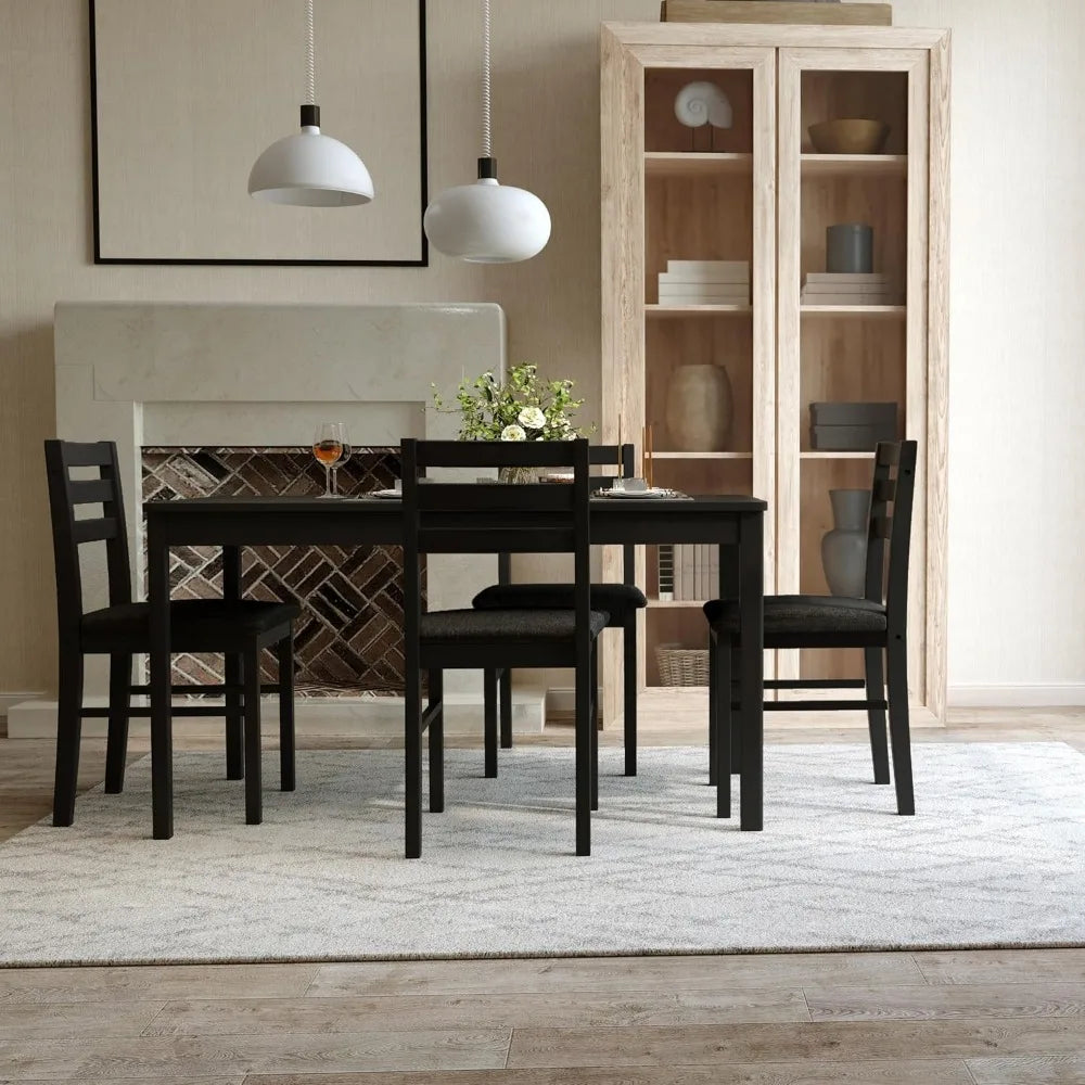 Solid Wood Indoor Modern Rectangular Dining Table Set with Cushioned Chairs
